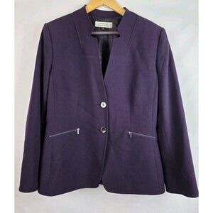 Tahari Women's Blazer Plus Size 16 Dark Purple Suit Jacket Long Sleeve Top